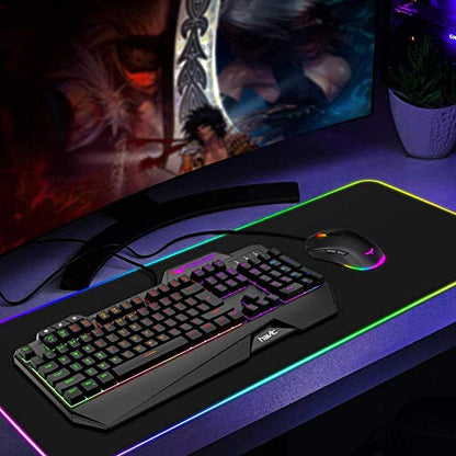 Havit Wired Gaming Keyboard Mouse Combo LED Rainbow Backlit Gaming Keyboard RGB Gaming Mouse Ergonomic Wrist Rest 104 Keys Keyboard Mouse 4800 DPI for Windows & Mac PC Gamers (Black)