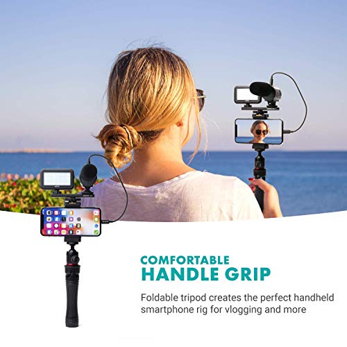 Movo iVlogger- iPhone/Android Compatible Vlogging Kit Phone Video Kit Accessories: Phone Tripod, Phone Mount, LED Light and Cellphone Shotgun Microphone for Phone Video Recording for YouTube, Vlog