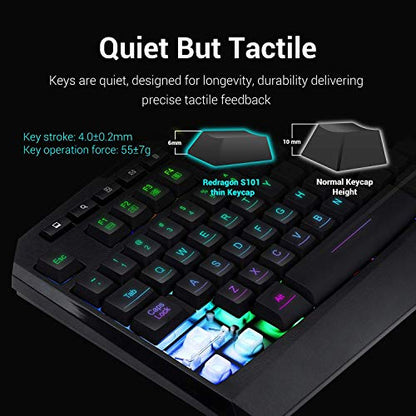 Redragon S101 Wired Gaming Keyboard and Mouse Combo RGB Backlit Gaming Keyboard with Multimedia Keys Wrist Rest and Red Backlit Gaming Mouse 3200 DPI for Windows PC Gamers (Black)