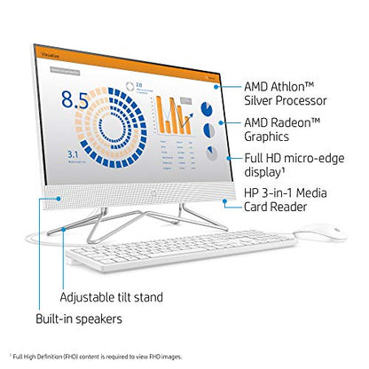 HP 22-inch All-in-One Desktop Computer, AMD Athlon Silver 3050U Processor, 4 GB RAM, 256 GB SSD, Windows 10 Home (22-dd0010, White), Snow White