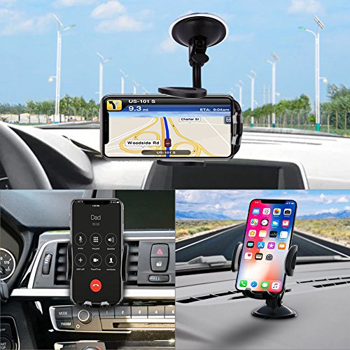 Phone Car Holder, Vansky 3-in-1 Universal Cell Phone Holder Car Air Vent Holder Dashboard Mount Windshield Mount for iPhone 12 11 X XR 7/7 Plus, Samsung Galaxy S9 LG Sony and More