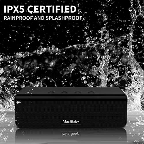 Bluetooth Speaker,MusiBaby M71 Speaker,Outdoor,Portable,Waterproof,Wireless Speaker,Bluetooth 5.0,Dual Pairing,Loud Stereo Booming Bass, 24H Playtime for Home,Party(Black)
