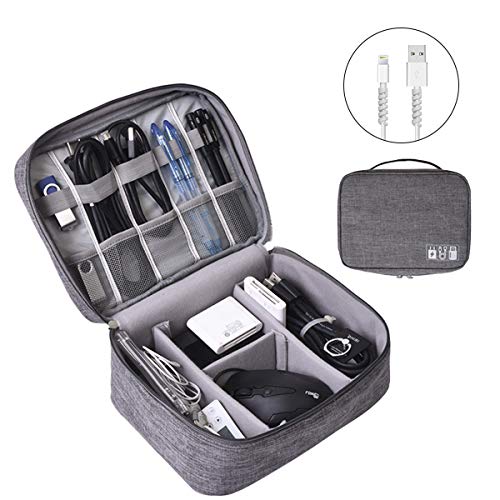 Electronics Organizer, OrgaWise Electronic Accessories Bag Travel Cable Organizer Three-Layer for iPad Mini, Kindle, Hard Drives, Cables, Chargers (Two-Layer-Grey)
