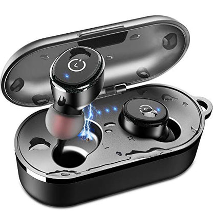 TOZO T10 Bluetooth 5.0 Wireless Earbuds with Wireless Charging Case IPX8 Waterproof TWS Stereo Headphones in Ear Built in Mic Headset Premium Sound with Deep Bass for Sport Black