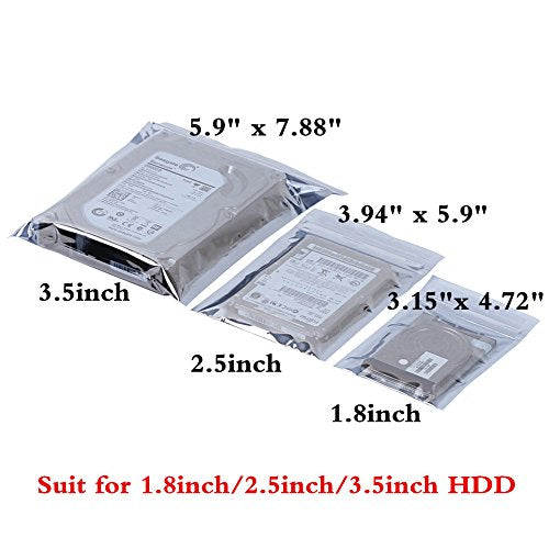 QNINE 100 Pack Anti-Static Bags Set, Include 3 Different Type Reusable Bags and 100pcs Antistatic Labels, Suitable for Different Computer Accessories