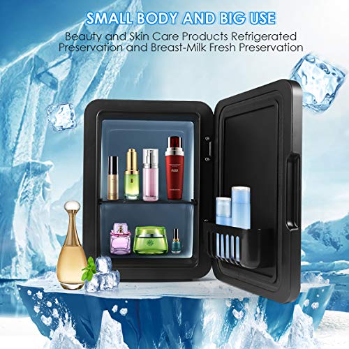 Yeslike Mini Fridge 4 Liter/6 Can Portable AC/DC Powered Thermoelectric System Cooler and Warmer for Cars, Homes, Offices, and Dorms-Black