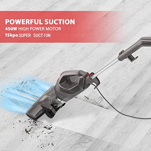 MOOSOO Vacuum Cleaner, 450W Powerful Suction 4-in-1 Stick Vacuum Cleaner with HEPA Filters for Hard Floor Lightweight Home pet Hair LT450