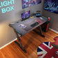 DESIGNA Gaming Desk with LED Lights, 44.5 inch Computer Desk Z-Shaped with Mouse Pad, Handle Rack, Cup Holder, Headphone Hook, Black