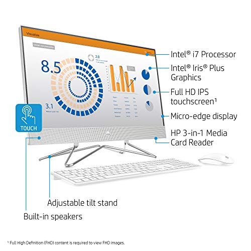 HP 24-inch All-in-One Touchscreen Desktop Computer, Intel Core i7-1065G7 Processor, 16 GB RAM, 512 GB SSD, Windows 10 Home (24-dp0180, Silver)