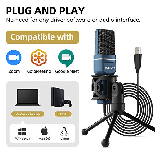 USB Microphone, TONOR Computer Condenser PC Gaming Mic with Tripod Stand & Pop Filter for Streaming, Podcasting, Vocal Recording, Compatible with iMac Laptop Desktop Windows Computer, TC-777