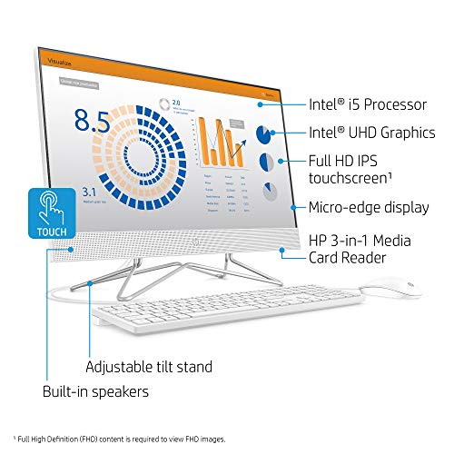 HP 24-inch All-in-One Touchscreen Desktop Computer, Intel Core i5-1035G1 processor, 12 GB RAM, 512 GB SSD, Windows 10 Home (24-df0170, White)