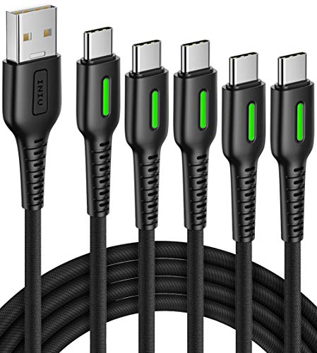 USB C Cable, [5 Pack 3.1A] QC 3.0 Fast Charging USB Type C Cable, INIU (3.3+3.3+6+6+10ft) Nylon Braided Phone Charger USB-C Cable for Samsung Galaxy S20 S10 S9 S8 Plus Note 10 LG Google Pixel Moto etc
