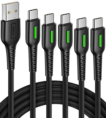 USB C Cable, [5 Pack 3.1A] QC 3.0 Fast Charging USB Type C Cable, INIU (3.3+3.3+6+6+10ft) Nylon Braided Phone Charger USB-C Cable for Samsung Galaxy S20 S10 S9 S8 Plus Note 10 LG Google Pixel Moto etc