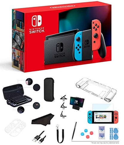 Newest Nintendo Switch 32GB Console with Neon Blue and Neon Red Joy-Con, 6.2" Multi-Touch 1280x720 Display, WiFi, Bluetooth, HDMI and GalliumPi 12-in-1 Bundle