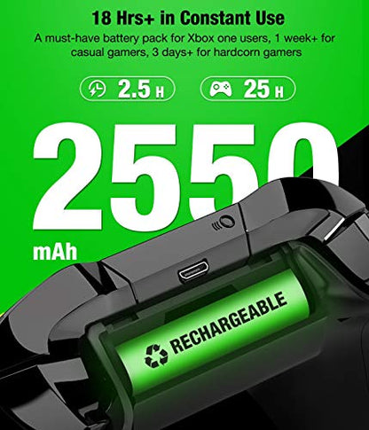 Controller Battery Pack for Xbox One/Xbox Series X|S, BEBONCOOL 2x2550 mAh Rechargeable Battery Pack for Xbox Series X|S/Xbox One/Xbox One S/Xbox One X/Xbox One Elite Controller-Green