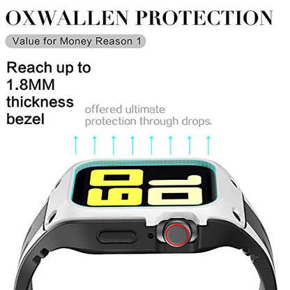 OXWALLEN Snap On Bumper for Apple Watch Case with Band 44mm 42mm, Ruggged Drop-proof Screen Protector Accessries Cover for iWatch Series 6/SE/3/4/5 Active Sport Women & Men - Black/White