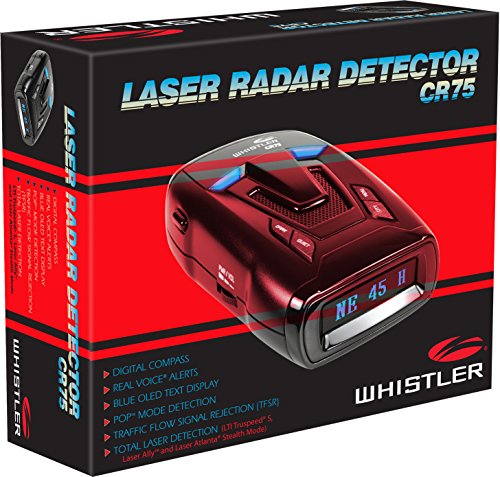 Whistler CR75 Laser Radar Detector: 360 Degree Protection, Voice Alerts, and Digital Compass,Black