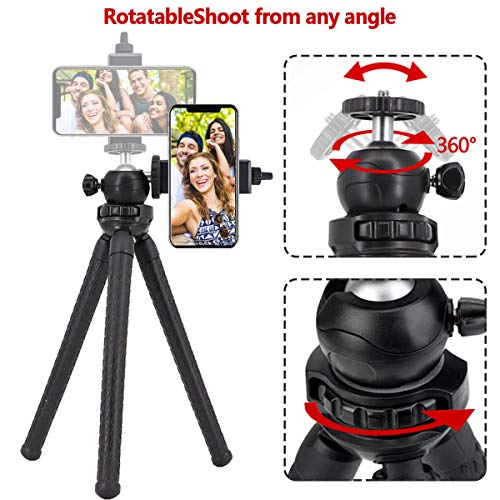 Naohiro Phone Camera Gopro Tripod, Portable and Flexible Phone Tripod Stand with Wireless Remote and Phone Holder, Tripod for iPhone/Android Smartphone/Camera/Sports Camera