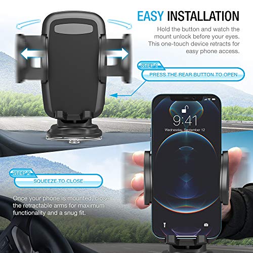 Maxboost DuraHold Series Car Phone Mount for iPhone 12 11 Pro Max Xs XR X 8 7 Plus SE,Galaxy S20 Ultra S10 S10+ S10e,Note 10,LG,Huawei,Pixel[Washable Sticky Gel Pad/Extendable Holder Arm (Upgrade)]