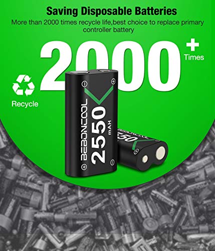 Controller Battery Pack for Xbox One/Xbox Series X|S, BEBONCOOL 2x2550 mAh Rechargeable Battery Pack for Xbox Series X|S/Xbox One/Xbox One S/Xbox One X/Xbox One Elite Controller-Green