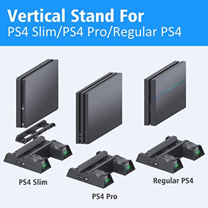 OIVO PS4 Stand Cooling Fan Station for Playstation 4/PS4 Slim/PS4 Pro, PS4 Pro Vertical Stand with Dual Controller EXT Port Charger Dock Station and 12 Game Slots