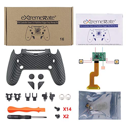 eXtremeRate Carbon Fiber Dawn 2.0 FlashShot Trigger Stop Remap Kit for PS4 CUH-ZCT2 Controller, Upgrade Board & Redesigned Back Shell & Back Buttons & Trigger Lock for PS4 Controller JDM 040/050/055