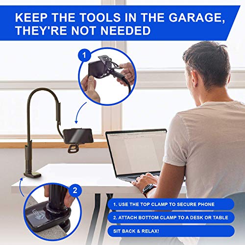 Gooseneck Cellphone Mount Holder - Use This Flexible Long Arm Clamp Clip to Secure a Cell Phone on a Desk, Countertop, Nightstand - Compatible with iPhone 11 Pro Xs Max XR X 8 7 6 Plus