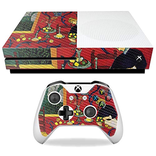 MightySkins Carbon Fiber Skin for Microsoft Xbox One S - Harmony in Red | Protective, Durable Textured Carbon Fiber Finish | Easy to Apply, Remove, and Change Styles | Made in The USA