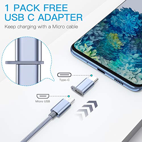 USB Type C Cable OULUOQI USB C Cable 3 Pack(6ft) Nylon Braided Fast Charging Cord(USB 2.0) Compatible with Samsung Galaxy S10 S9 Note 9 8 S8 Plus,LG V30 V20 G6 G5,Google Pixel(Grey)