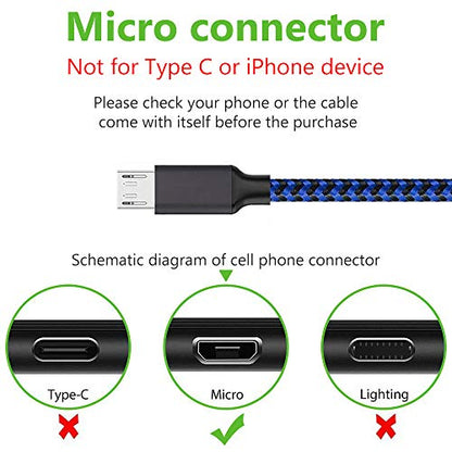 Micro USB Cable, 3Pack 6FT Android Charger Cord Long Nylon Braided Sync and Fast Charging Cables Compatible with Samsung Galaxy S6 S7 Edge, Android & Windows Smartphones and More- Blue