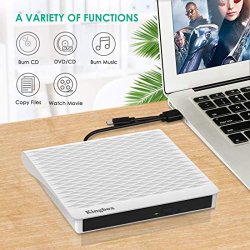 External CD Drive for Laptop, Portable High-Speed USB 3.0 Type-C CD Burner/DVD Reader Writer for PC Desktops, Compatible with Windows/Mac OSX/Linux