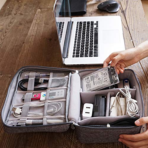 Electronics Organizer, OrgaWise Electronic Accessories Bag Travel Cable Organizer Three-Layer for iPad Mini, Kindle, Hard Drives, Cables, Chargers (Two-Layer-Grey)
