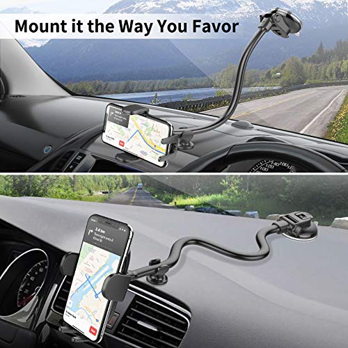 Windshield Car Phone Mount - OQTIQ Upgraded 13-Inches Long Arm Gooseneck Cell Phone Holder for Car Truck Dashboard Phone Holder with Strong Suction Cup, Compatible with iPhone Samsung Galaxy LG