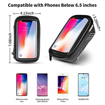 WILD MAN Bike Phone Mount Bag, Cycling Waterproof Front Frame Top Tube Handlebar Bag with Touch Screen Holder Case for iPhone X XS Max XR 8 7 Plus, for Android/iPhone Cellphones Under 6.5”