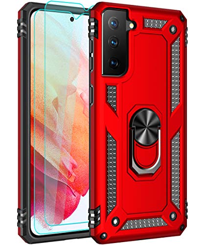 SunRemex Compatible with Galaxy S21 5G Case with HD Screen Protector [2Pack] Galaxy S21 Case Kickstand [ Military Grade ]. Drop Tested Protective Cover for Samsung Galaxy S21 5G (Red)