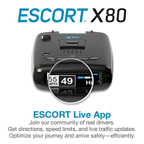 Escort X80 Laser Radar Detector - Extreme Long Range Early Alert Protection, False Alert Filter, Multi Color OLED Display, Crystal Clear Voice Alerts, Live Crowd Sourcing, Black