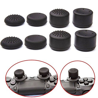 VizGiz 8PCS Enhanced Height Rubber Silicone Cap Thumbstick Thumb Stick Covers Case Skin Joystick Grip Grips For Sony PlayStation 4 PS PS4 Accessories Games Wireless Controller Pro ( Black 4 Pair )