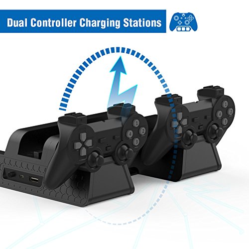 Kootek Vertical Stand for PS4 Slim / PS4 Pro/Regular PS4 Controller Charger with 3 Cooling Fan Games Storage, EXT Dual Charging Station for Playstation 4 Console Dualshock 4 Controller Accessories