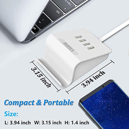 Multi Port USB Charger Desktop 4 USB Charging Station Phone Mount Charger Fast for iPhone, iPad, Samsung, Tablet, Bluetooth Speakers, Powerbank, HTC, LG, Sony, Google Nexus and More (White)