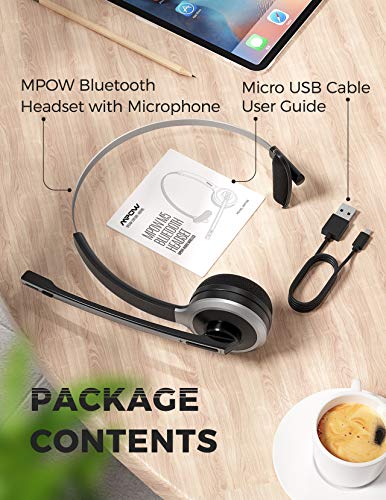 Mpow Truck Driver Bluetooth Headset, Hands Free Phone Headset with Noise Cancelling Microphone, Comfort-fit for Long Haul, On-the-Ear Skype Office Headsets for Clear Calls (Support Media Playing)