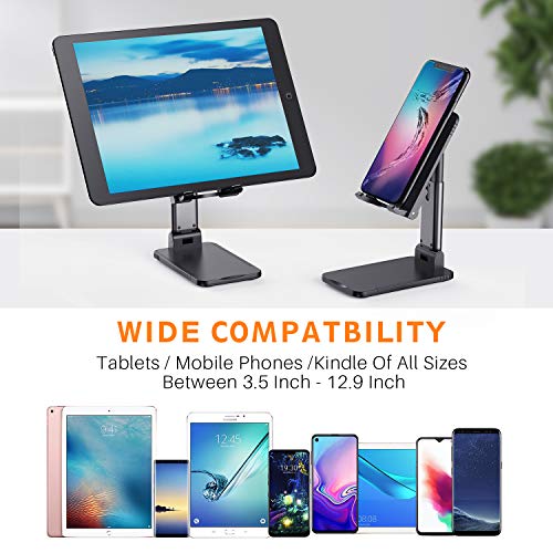 Cell Phone Stand, Tekpluze Angle Height Adjustable Cell Phone Stand for Desk, Thick Case Friendly Phone Holder Stand for Desk, Compatible with All Mobile Phone (Black)