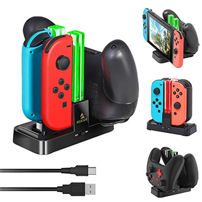 Nintendo 2020 Newest Switch Family Holiday Bundle - Neon, 6.2" Touchscreen LCD Display, Bluetooth + NexiGo Joy-Con and Pro Controllers Charging Dock + NexiGo 128GB MicroSD Card Bundle