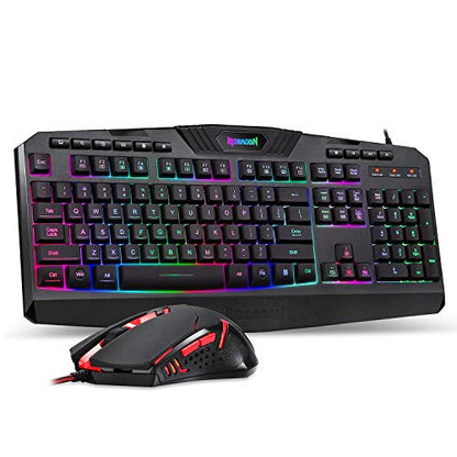 Redragon S101 Wired Gaming Keyboard and Mouse Combo RGB Backlit Gaming Keyboard with Multimedia Keys Wrist Rest and Red Backlit Gaming Mouse 3200 DPI for Windows PC Gamers (Black)