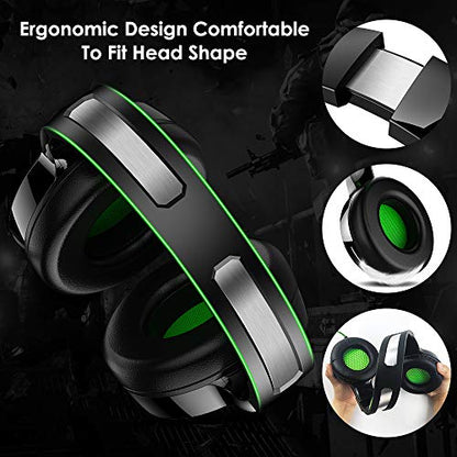 Nivava Gaming Headset for PS4, Xbox One, PC Headphones with Microphone LED Light Mic for Nintendo Switch PS5 Playstation Computer, K6(Green)