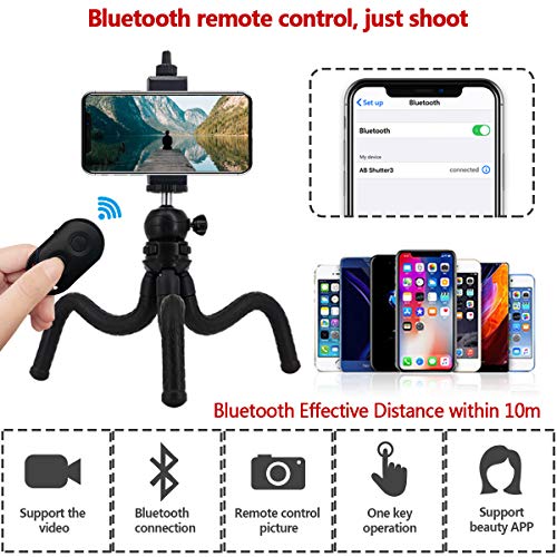 Naohiro Phone Camera Gopro Tripod, Portable and Flexible Phone Tripod Stand with Wireless Remote and Phone Holder, Tripod for iPhone/Android Smartphone/Camera/Sports Camera