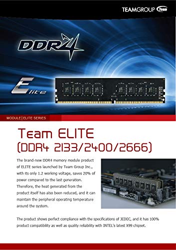 TEAMGROUP Elite DDR4 16GB Single 2666MHz (PC4-21300) CL19 Unbuffered Non-ECC 1.2V UDIMM 288 Pin PC Computer Desktop Memory Module Ram Upgrade - TED416G2666C1901 - (1x16GB) Single