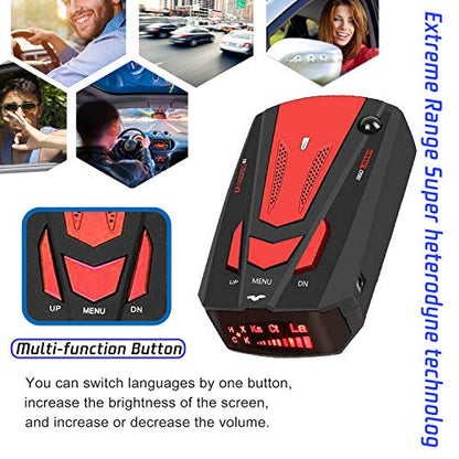 [2021 New Version] Radar-Detector-for-Cars,Laser Radar Detector Voice Prompt Speed,Vehicle Speed Alarm System,LED Display,City/Highway Mode,Auto 360 Degree Detection for Cars(Red)