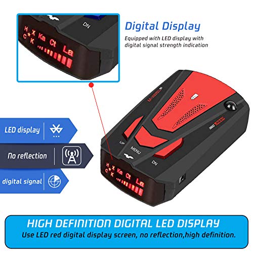 [2021 New Version] Radar-Detector-for-Cars,Laser Radar Detector Voice Prompt Speed,Vehicle Speed Alarm System,LED Display,City/Highway Mode,Auto 360 Degree Detection for Cars(Red)