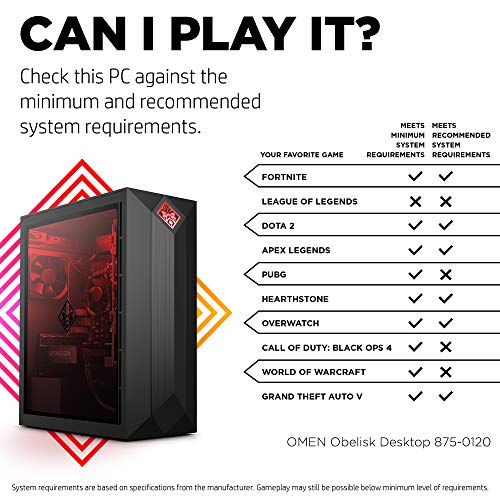 Omen by HP Obelisk Gaming Desktop Computer, Intel Core i5-9400F Processor, NVIDIA GeForce GTX 1660 6 GB, HyperX 8 GB RAM, 512 GB SSD, VR Ready, Windows 10 Home (875-0120, Black)