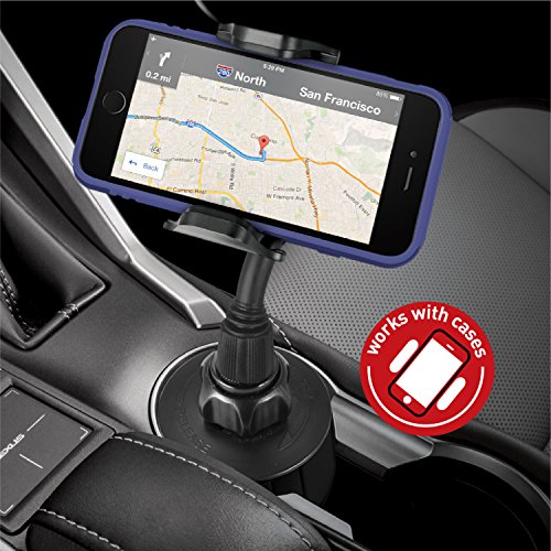 Macally Car Cup Holder Phone Mount - Secure Fit for Phones up to 4.1” Wide - Cup Phone Holder for Car with Flexible Gooseneck & 360° Rotatable Cradle - Universal Vehicle Fitment Cell Phone Cup Holder